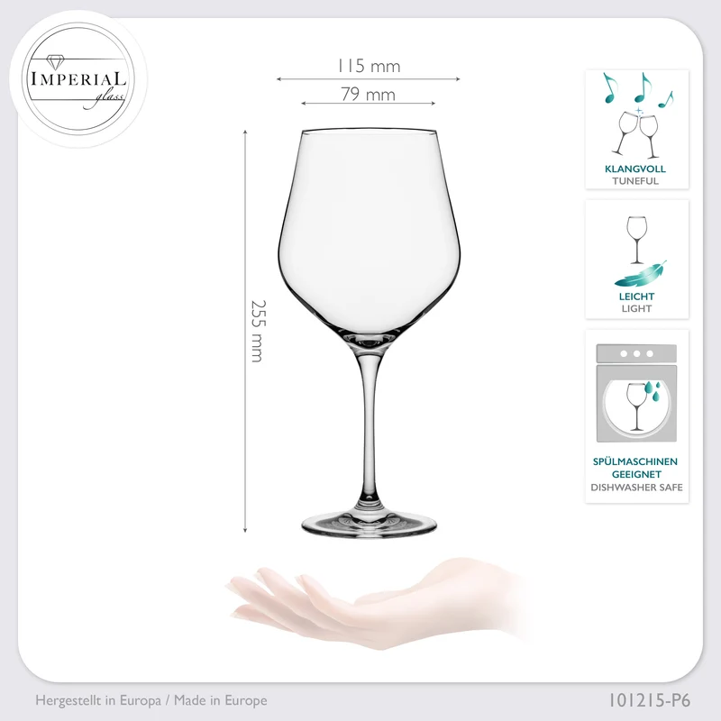 IMPERIAL glass Große Rotweingläser 920ml Set 6-Teilig "Sydney" Burgundergläser aus Crystalline Glas Weinglas Spülmaschinenfest