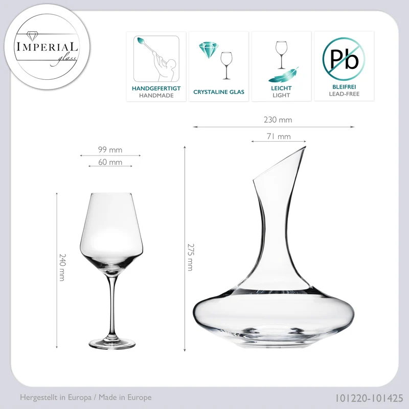 IMPERIAL Weindekanter mit 4er Set Rotweingläser aus Crystalline Glas Serie Athen 2100ml/580ml