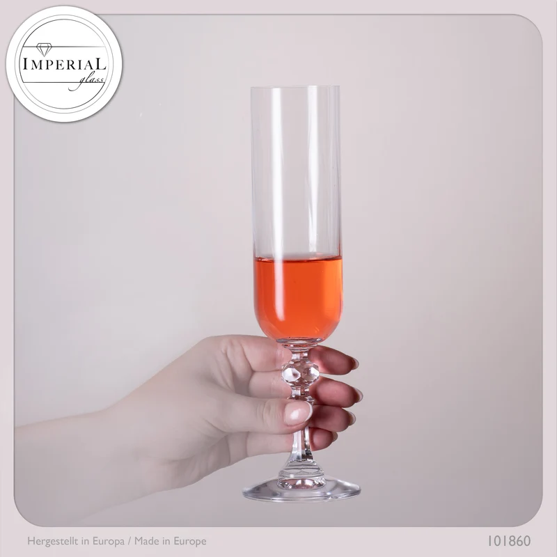 IMPERIAL glass geriffelte Sektkelche 200ml (max 250ml) "Prag" Set 4-Teilig aus Crystalline Glas Spülmaschinenfest