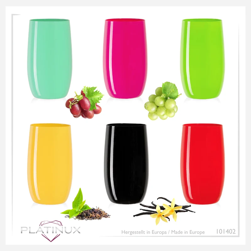 PLATINUX Bunte Elegante Trinkgläser 320ml (max. 400ml) Set 6 Teilig