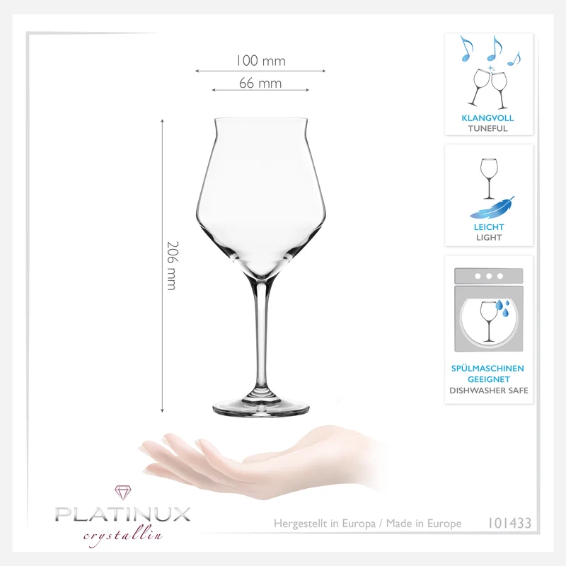 PLATINUX Biergläser Edel 400ml (max. 460ml) Set 6-Teilig aus Crystalline Glas