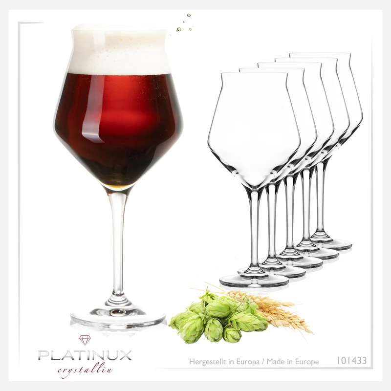 PLATINUX Biergläser Edel 400ml (max. 460ml) Set 6-Teilig aus Crystalline Glas