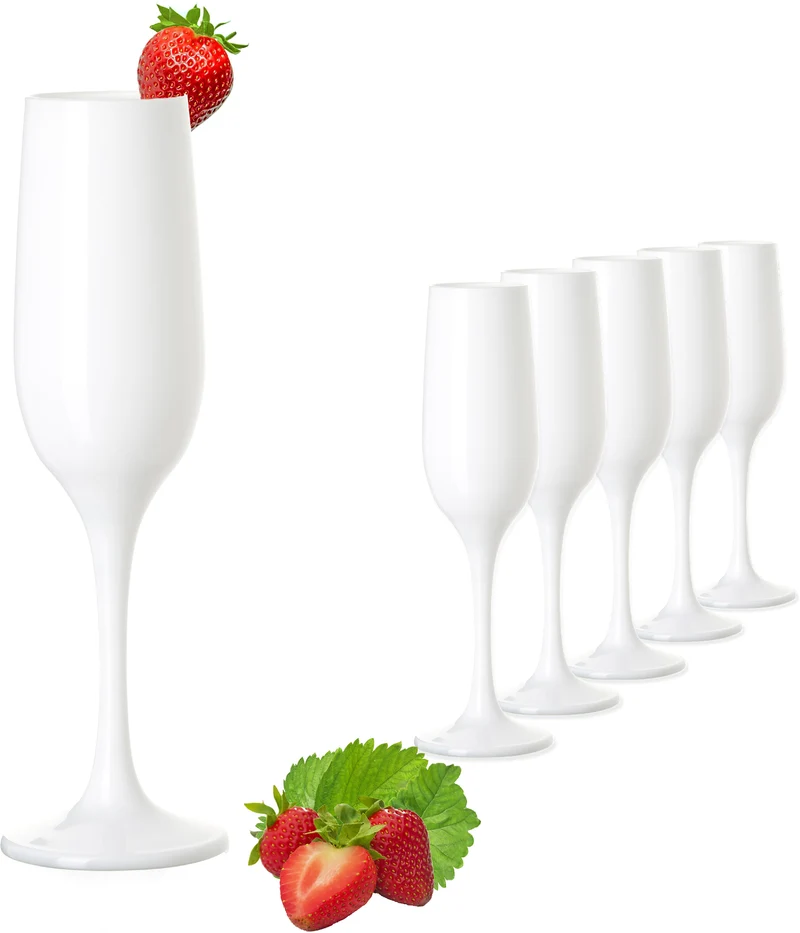 PLATINUX Weiße Sektgläser Set 6 Teilig Champagnergläser 160ml (max. 200ml) aus Glas