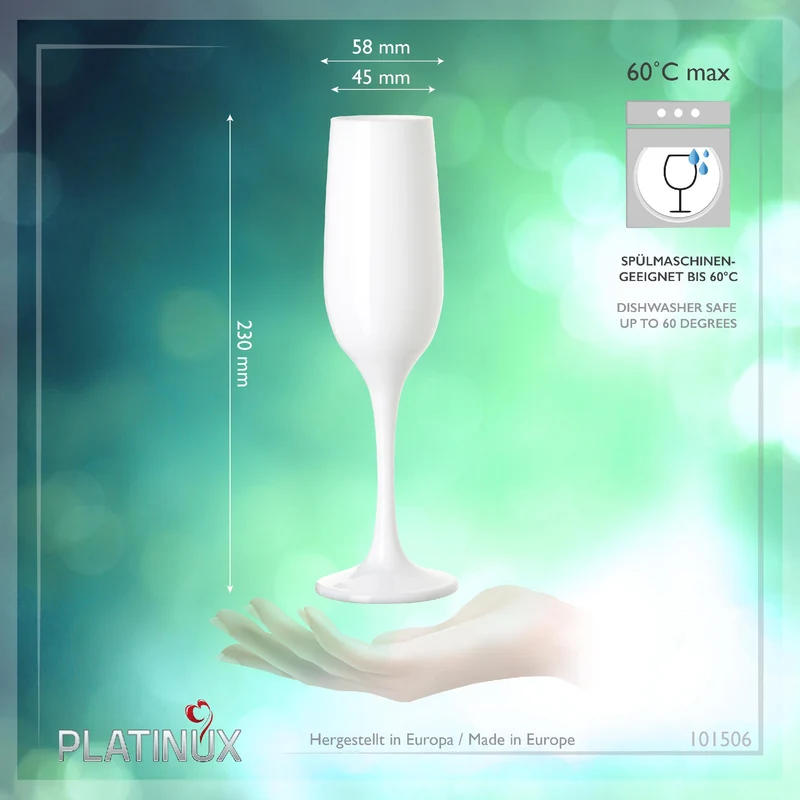PLATINUX Weiße Sektgläser Set 6 Teilig Champagnergläser 160ml (max. 200ml) aus Glas