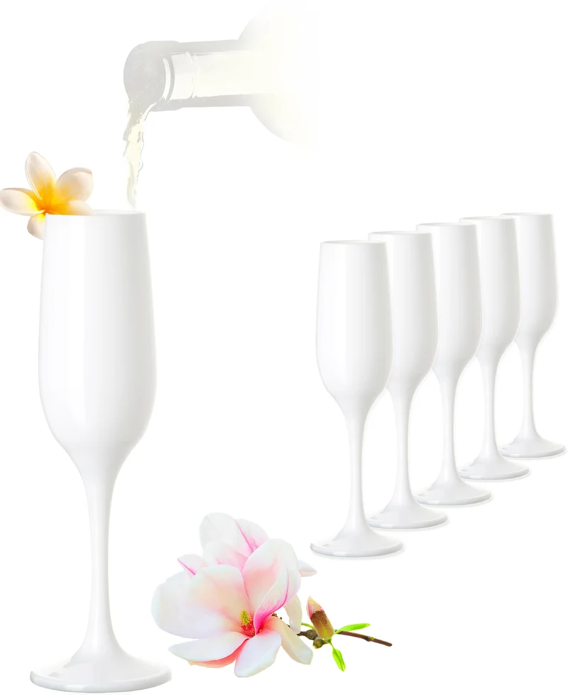 PLATINUX Weiße Sektgläser Set 6 Teilig Champagnergläser 160ml (max. 200ml) aus Glas