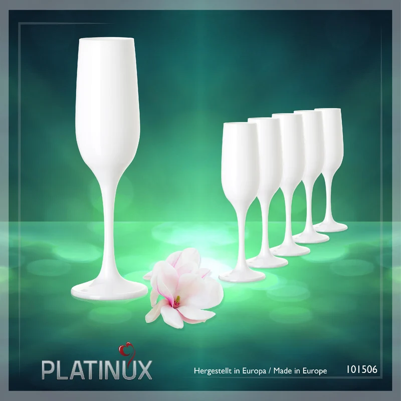 PLATINUX Weiße Sektgläser Set 6 Teilig Champagnergläser 160ml (max. 200ml) aus Glas
