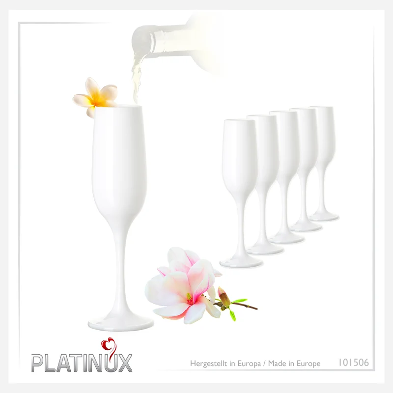 PLATINUX Weiße Sektgläser Set 6 Teilig Champagnergläser 160ml (max. 200ml) aus Glas