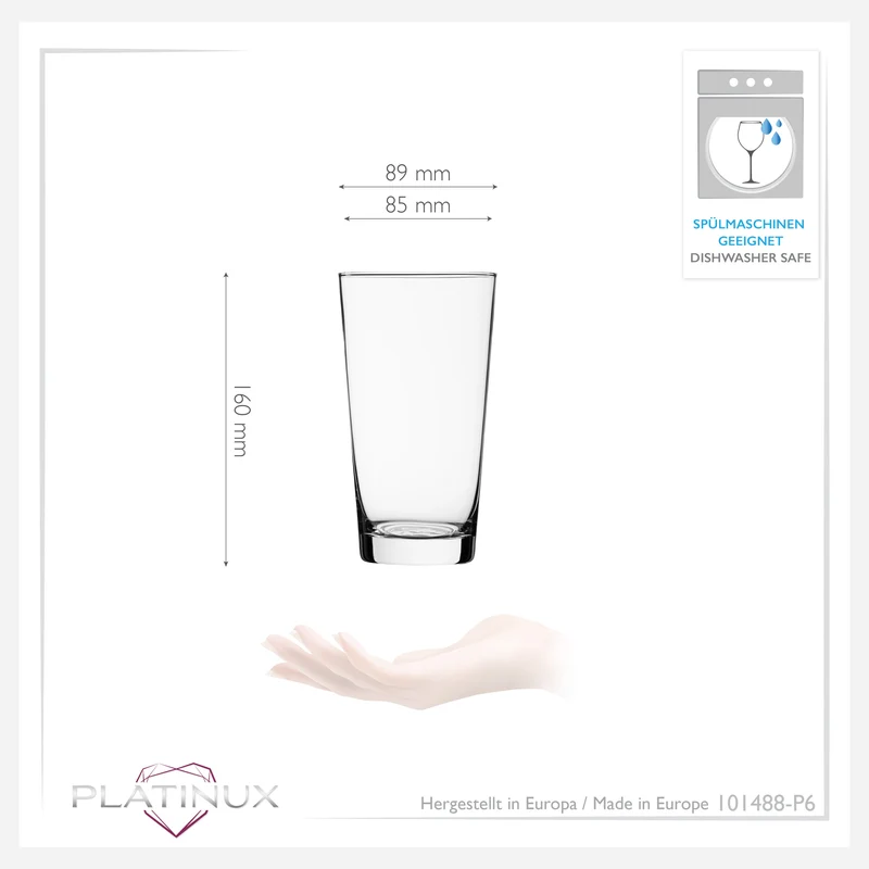PLATINUX Biergläser Set 500ml (max. 600ml) 6-Teilig aus Glas 0,5L