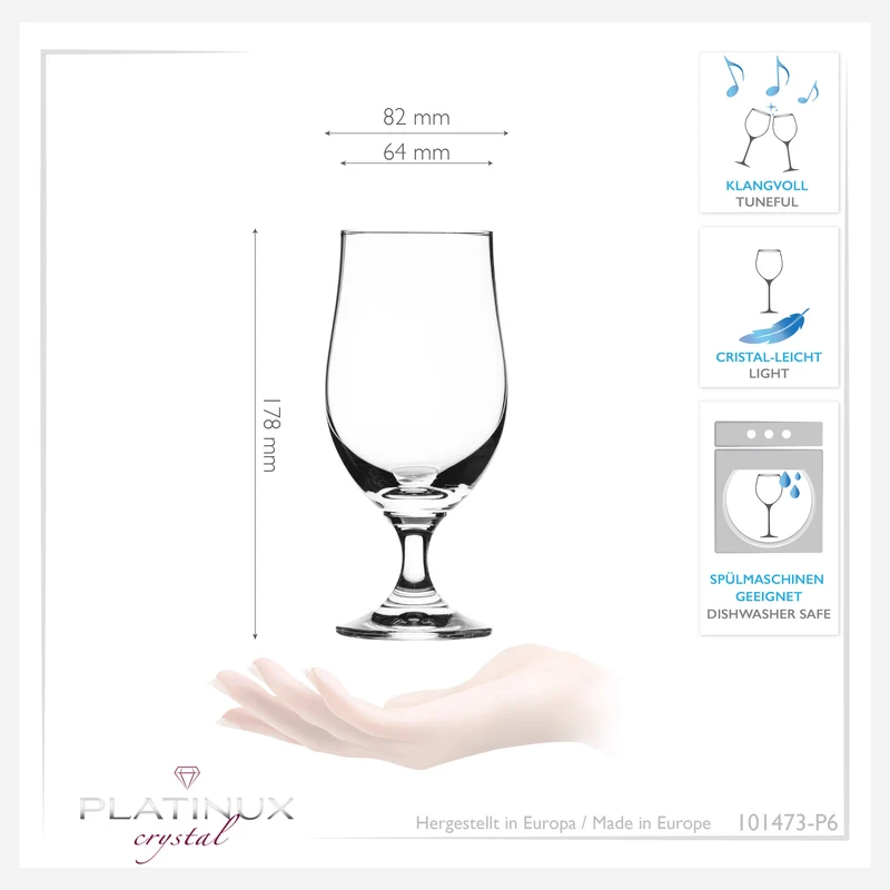 PLATINUX Bierpokale 300ml (max. 400ml) Set 6-Teilig Biergläser aus Crystalline Glas