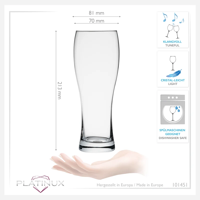 PLATINUX Klassische Biergläser 500ml (max. 660ml) Set 6-Teilig