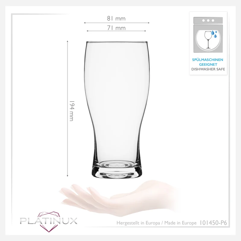 PLATINUX Biergläser 500ml (max. 640ml) Set 6-Teilig Bierseidel Weizengläser 0,5L Glas