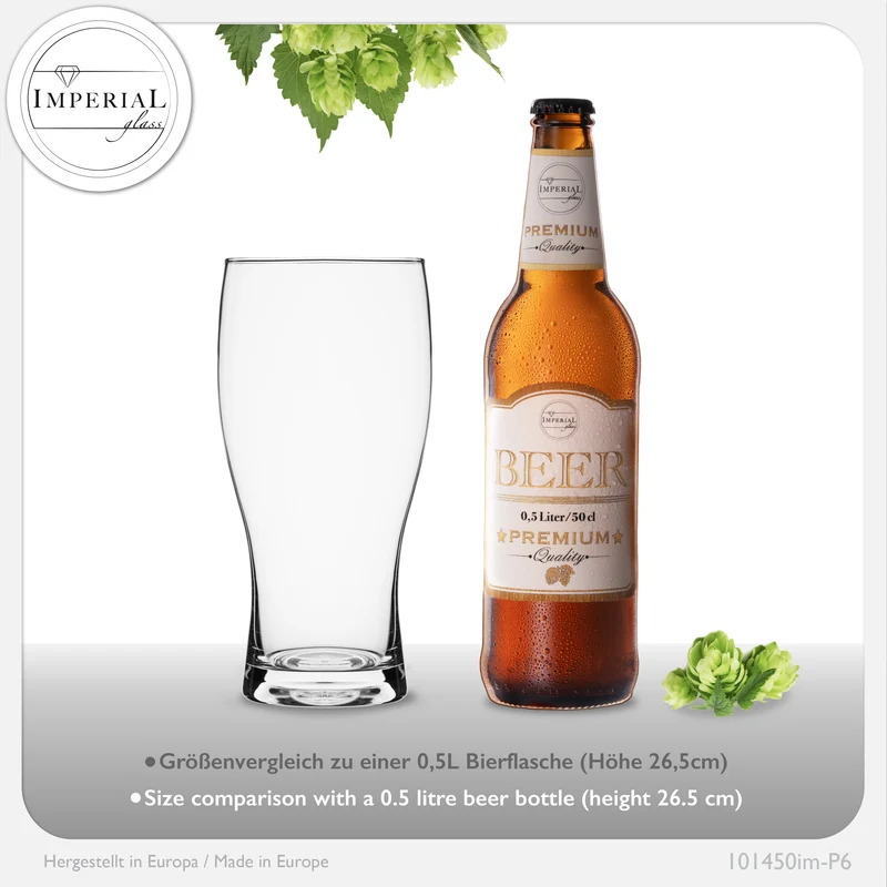 PLATINUX Biergläser 500ml (max. 640ml) Set 6-Teilig Bierseidel Weizengläser 0,5L Glas