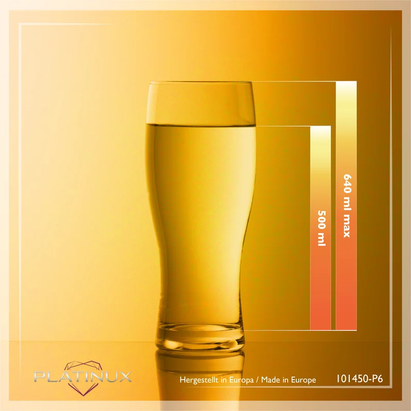 PLATINUX Biergläser 500ml (max. 640ml) Set 6-Teilig Bierseidel Weizengläser 0,5L Glas