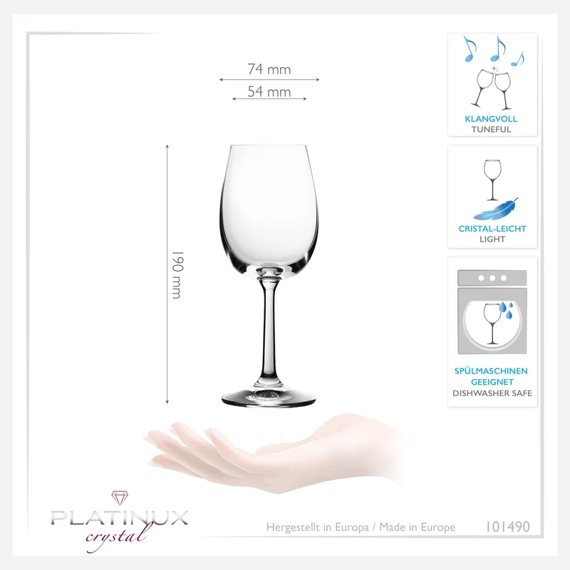 PLATINUX Weißweingläser 250ml Set 6-Teilig Weingläser aus Crystalline Glas