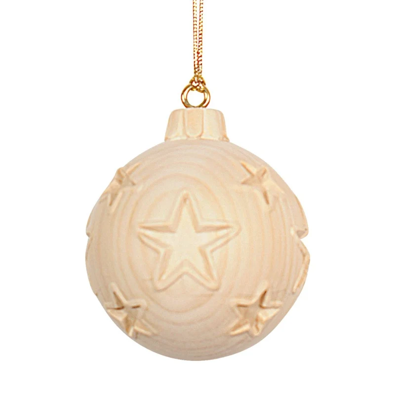 Weihnachtskugel | Sterne massiv | mit Aufhänger | Zirbenholz natur | Durchmesser 8 cm | Made in Italy