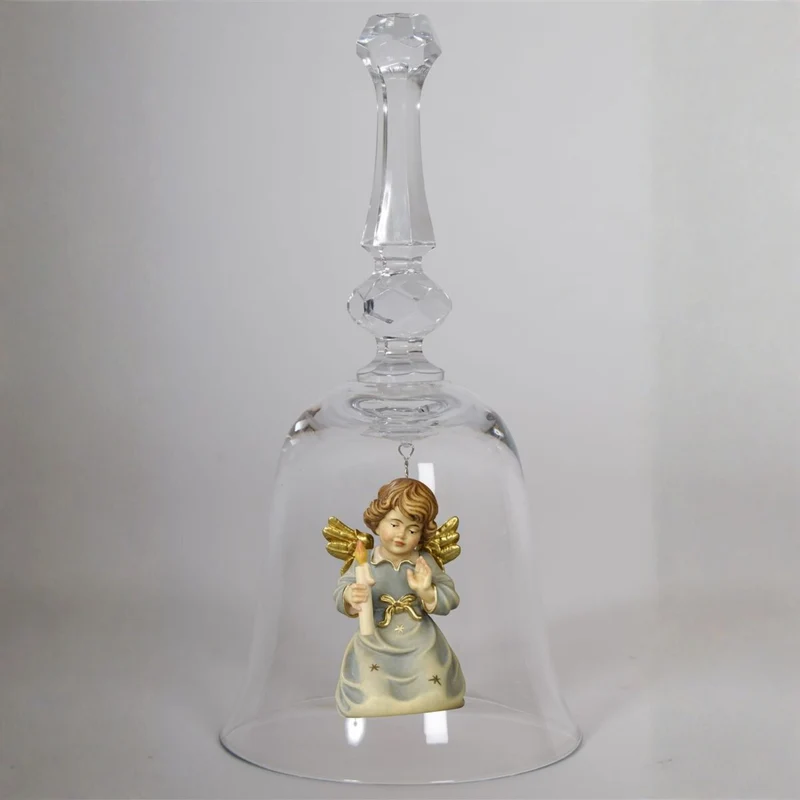 Kristallglocke 'Glockenengel' | DM 9,5 x 18 cm | Glasglocke | Ahornengel bemalt | in Geschenkebox | Made in Italy