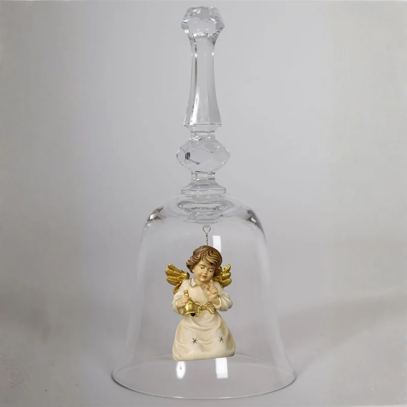 Kristallglocke 'Glockenengel' | DM 9,5 x 18 cm | Glasglocke | Ahornengel bemalt | in Geschenkebox | Made in Italy