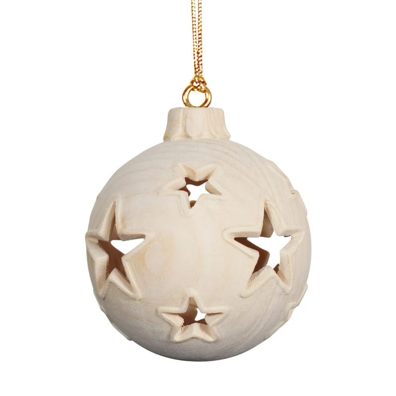 Weihnachtskugel | Sterne | hohl | mit oder ohne Beleuchtung | Zirbenholz natur | Durchmesser 8 cm | Made in Italy