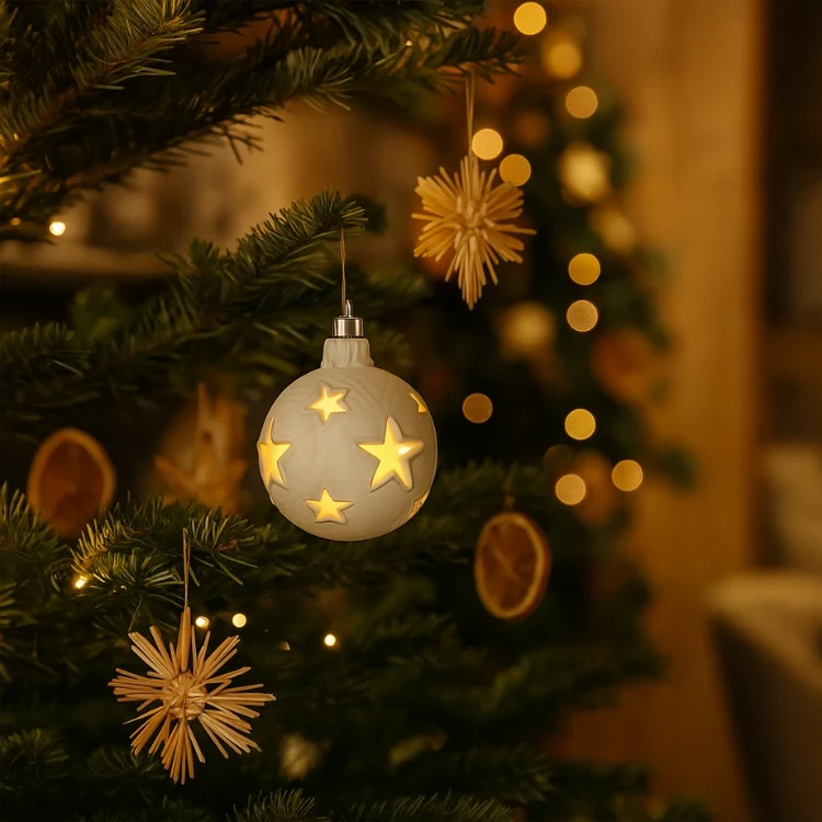 Weihnachtskugel | Sterne | hohl | mit oder ohne Beleuchtung | Zirbenholz natur | Durchmesser 8 cm | Made in Italy