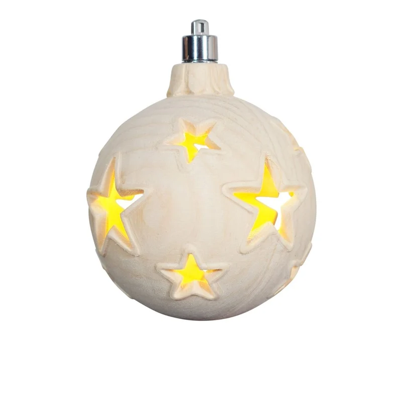 Weihnachtskugel | Sterne | hohl | mit oder ohne Beleuchtung | Zirbenholz natur | Durchmesser 8 cm | Made in Italy