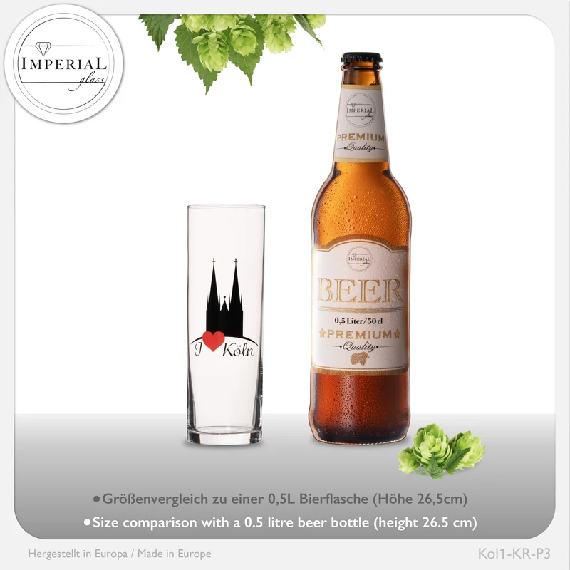 IMPERIAL glass Kölschgläser mit Kölner Dom Motiven Set 3-Teilig 200ml (max. 240ml) Kölschstangen aus Glas