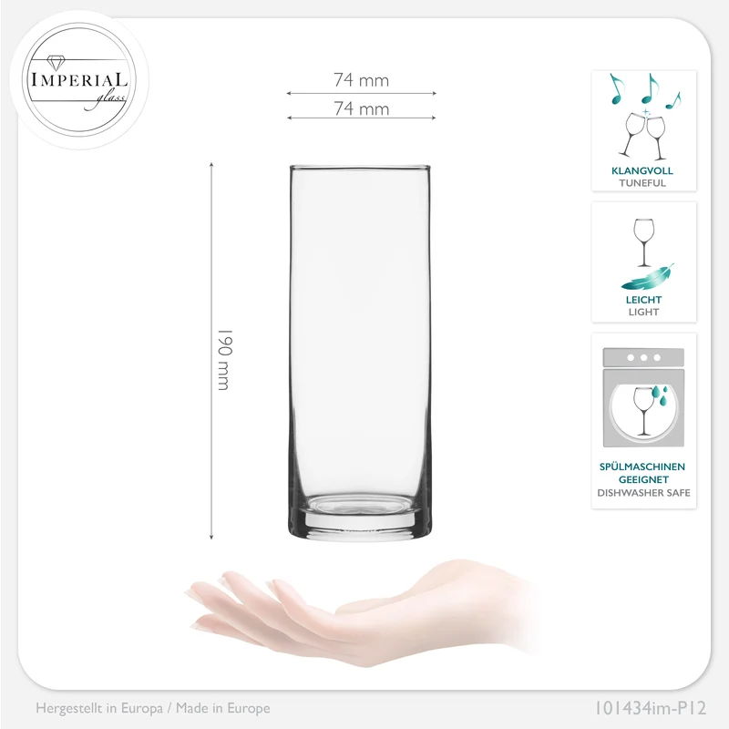 IMPERIAL glass Kölschgläser aus Glas Set 12-Teilig 500ml (max. 630ml) Kölschstangen 0,5L