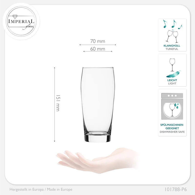 IMPERIAL glass Willibecher aus Crystalline Glas 300ml (max. 375ml) Set 6 Stück Spülmaschinenfest 0,3L
