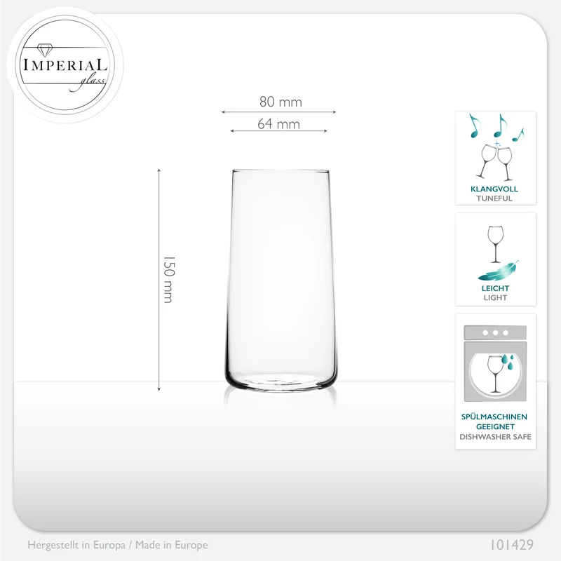 IMPERIAL glass Trinkgläser aus Glas 490ml (max. 550ml) Set 6 Teilig Wassergläser groß