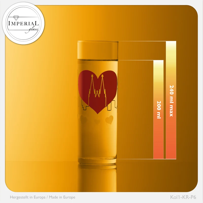 IMPERIAL glass Kölschgläser mit Kölner Dom Motiven Set 6-Teilig 200ml (max. 240ml) Kölschstangen aus Glas