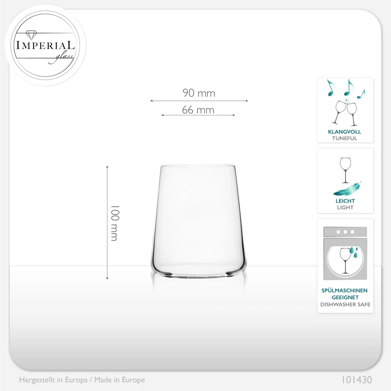 IMPERIAL glass Trinkgläser aus Glas 370ml (max. 450ml) Set 12 Teilig Wassergläser Groß
