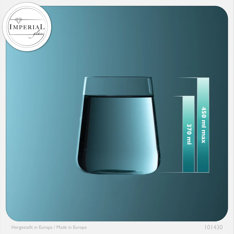 IMPERIAL glass Edle Trinkgläser aus Glas 370ml (max. 450ml) Set 6 Teilig Wassergläser
