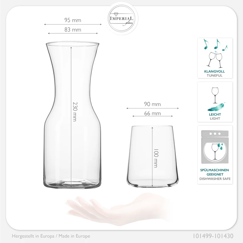 IMPERIAL glass Trinkgläser & Karaffe Set aus Glas 450ml / 1100ml 7-Teilig