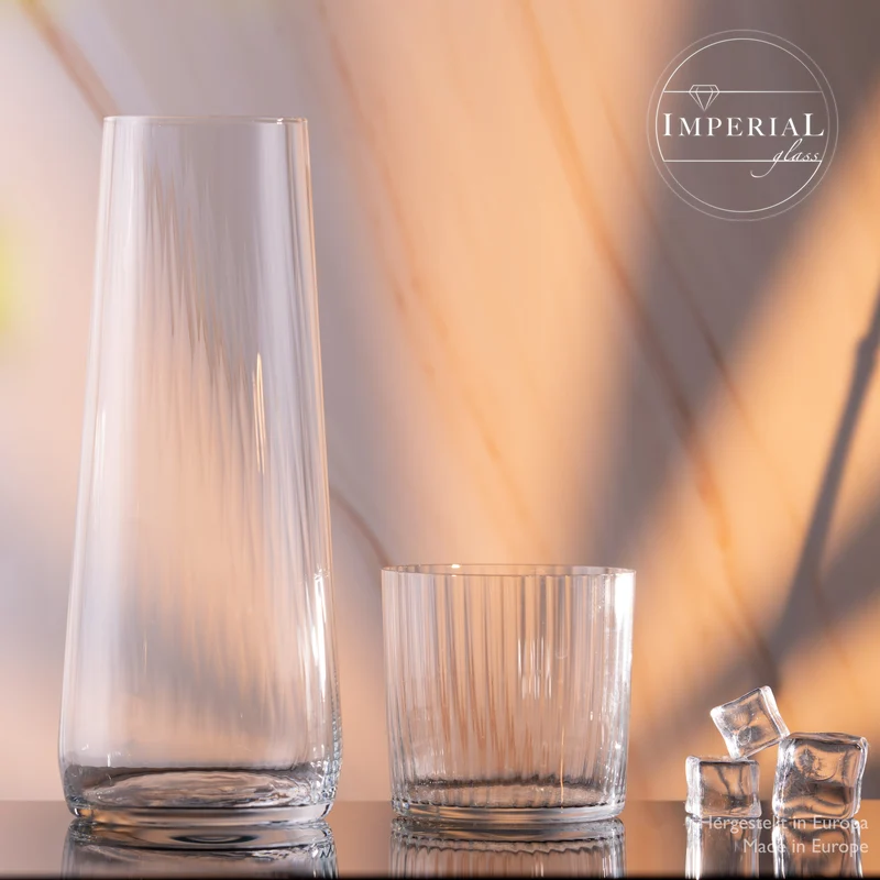 IMPERIAL Karaffe mit 4 Trinkgläsern geriffelt - 1240ml und 350ml aus Crystalline Glas "London" Spülmaschinengeeignet