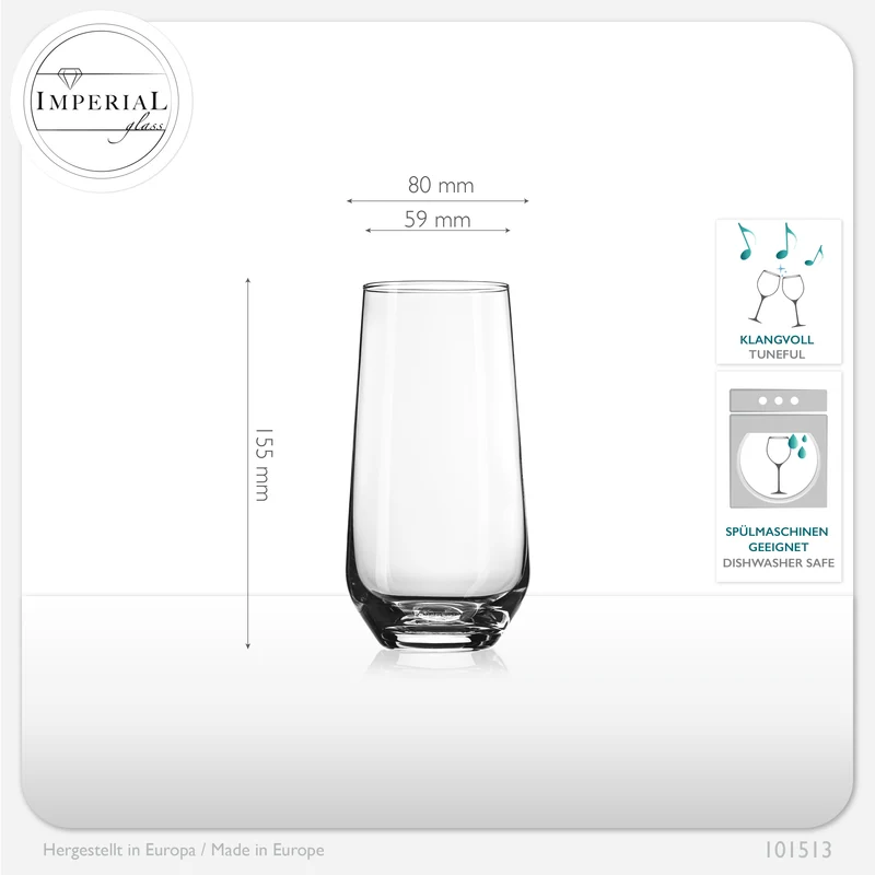 IMPERIAL glass Trinkgläser aus Glas 440ml (max. 520ml) Set 6-Teilig