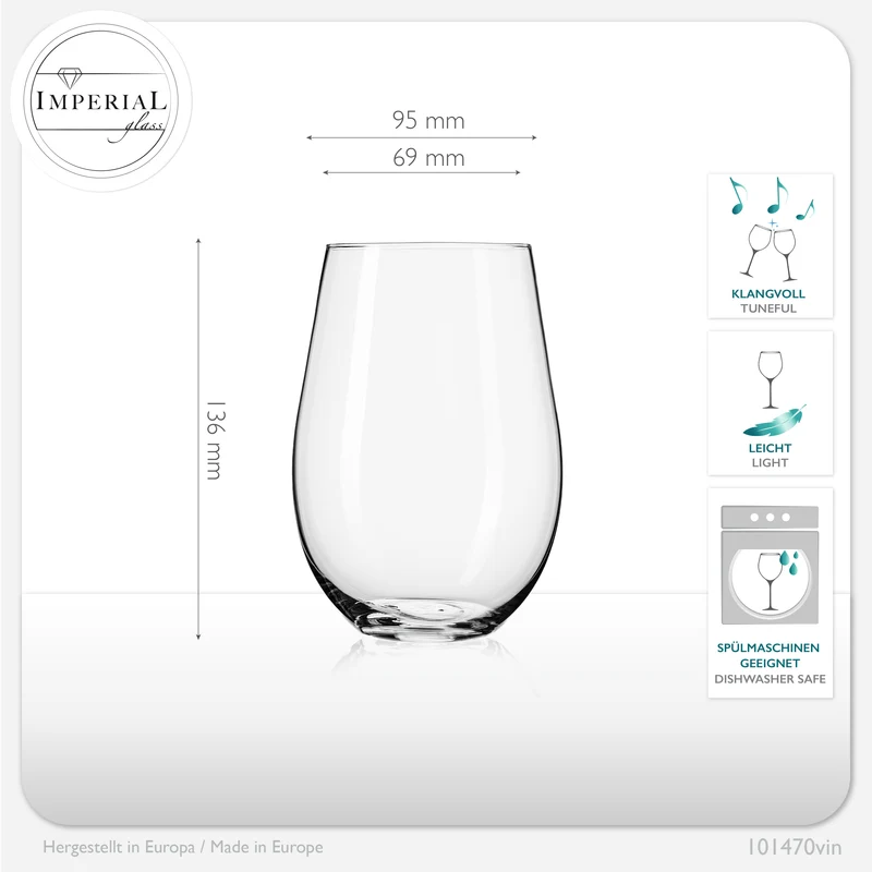 IMPERIAL Moderne Weingläser ohne Stiel Rotweingläser 660ml Set 6-Teilig "Havanna" aus Glas Spülmaschinenfest