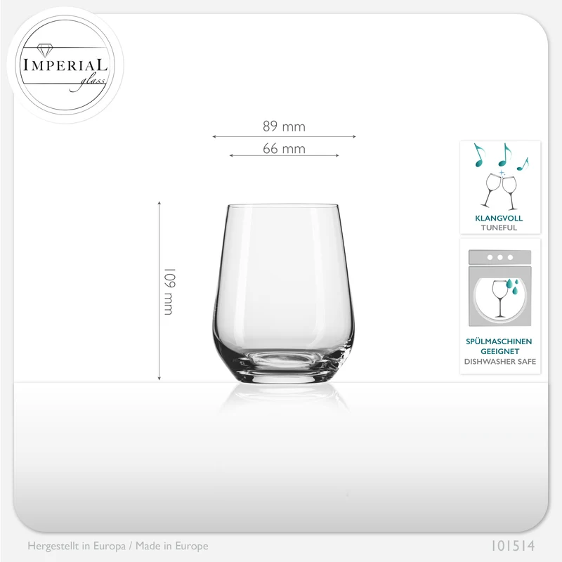 IMPERIAL glass Trinkgläser aus Glas 330ml (max. 450ml) Set 6-Teilig