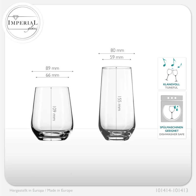 IMPERIAL glass Trinkgläser aus Glas 450ml & 520ml Set 12-Teilig