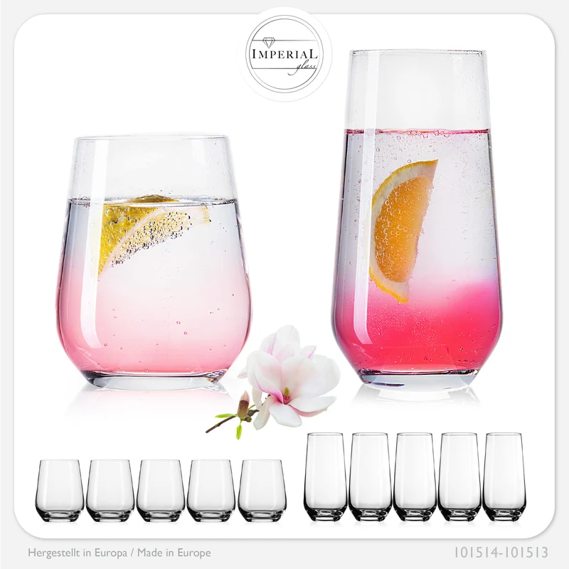 IMPERIAL glass Trinkgläser aus Glas 450ml & 520ml Set 12-Teilig