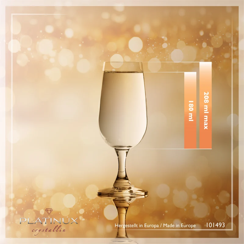 PLATINUX Sektkelche 180ml Sektgläser aus Crystalline Glas Set 6-Teilig Spülmaschinenfest