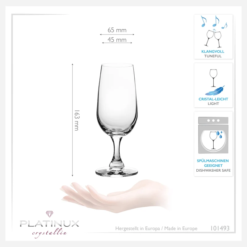 PLATINUX Sektkelche 180ml Sektgläser aus Crystalline Glas Set 6-Teilig Spülmaschinenfest