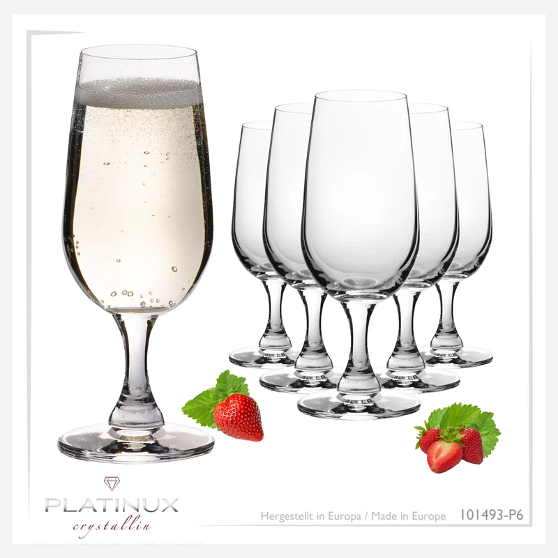 PLATINUX Sektkelche 180ml Sektgläser aus Crystalline Glas Set 6-Teilig Spülmaschinenfest