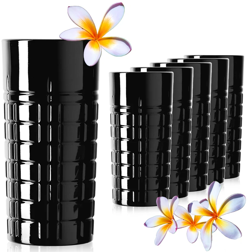 PLATINUX Schwarze Longdrinkgläser mit Muster aus Glas 300ml (max. 350ml) x 6