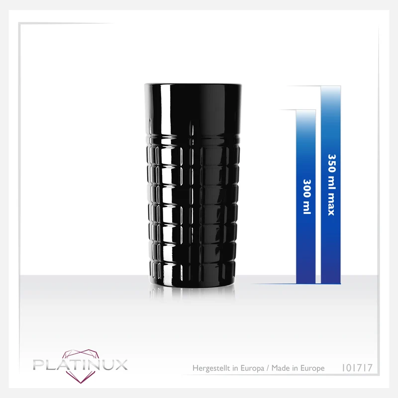 PLATINUX Schwarze Longdrinkgläser mit Muster aus Glas 300ml (max. 350ml) x 6