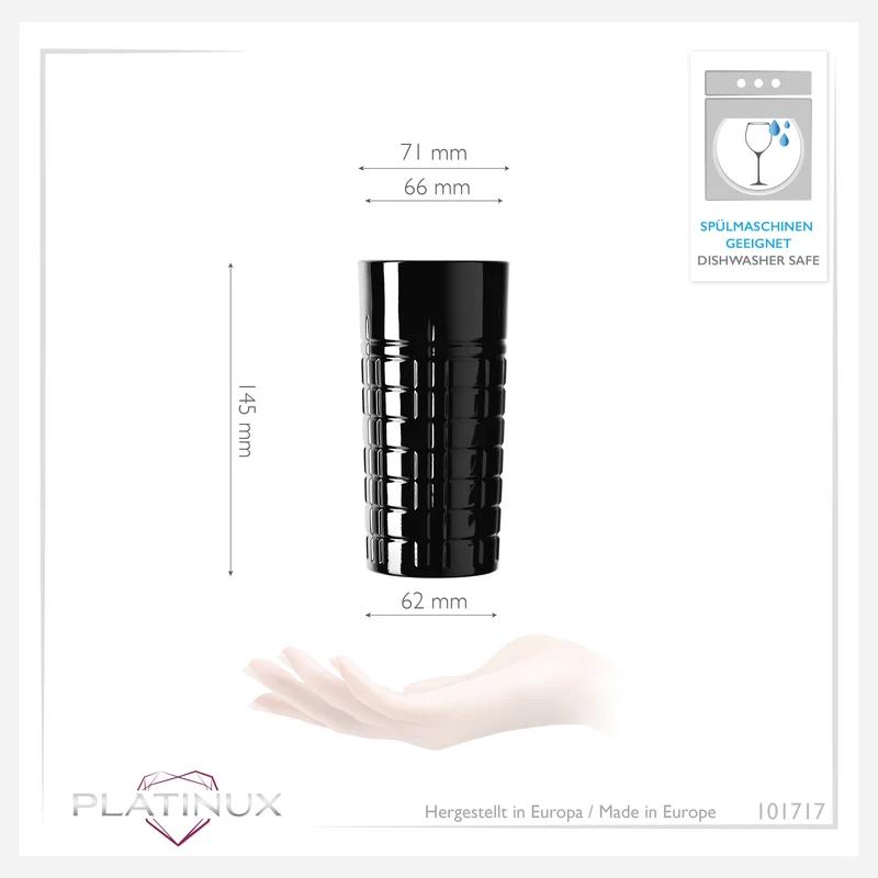 PLATINUX Schwarze Longdrinkgläser mit Muster aus Glas 300ml (max. 350ml) x 6