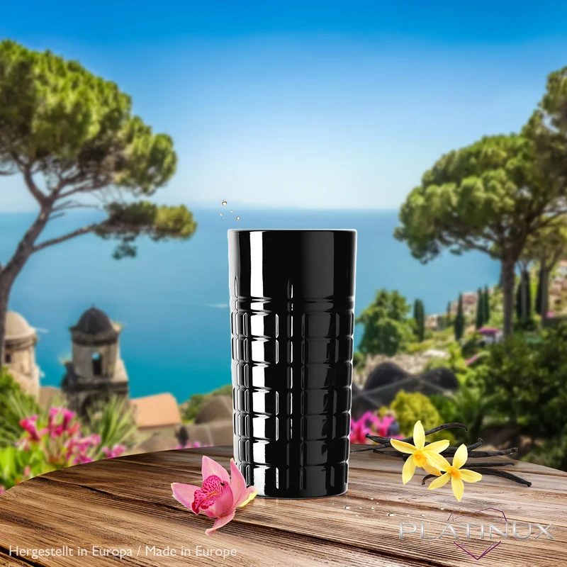 PLATINUX Schwarze Longdrinkgläser mit Muster aus Glas 300ml (max. 350ml) x 6