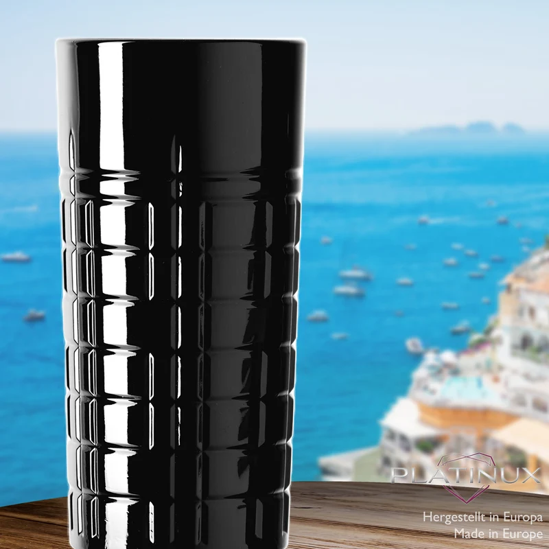 PLATINUX Schwarze Longdrinkgläser mit Muster aus Glas 300ml (max. 350ml) x 6