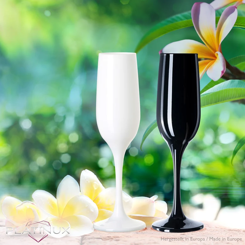 PLATINUX Schwarze & Weiße stabile Sektgläser Set 6 Teilig 160ml (max. 210ml) aus Glas