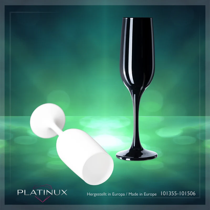 PLATINUX Schwarze & Weiße stabile Sektgläser Set 6 Teilig 160ml (max. 210ml) aus Glas