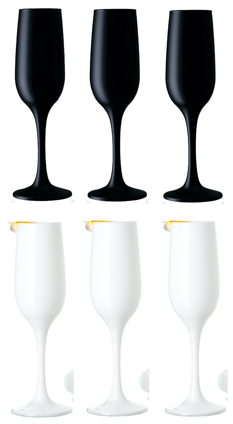 PLATINUX Schwarze & Weiße stabile Sektgläser Set 6 Teilig 160ml (max. 210ml) aus Glas