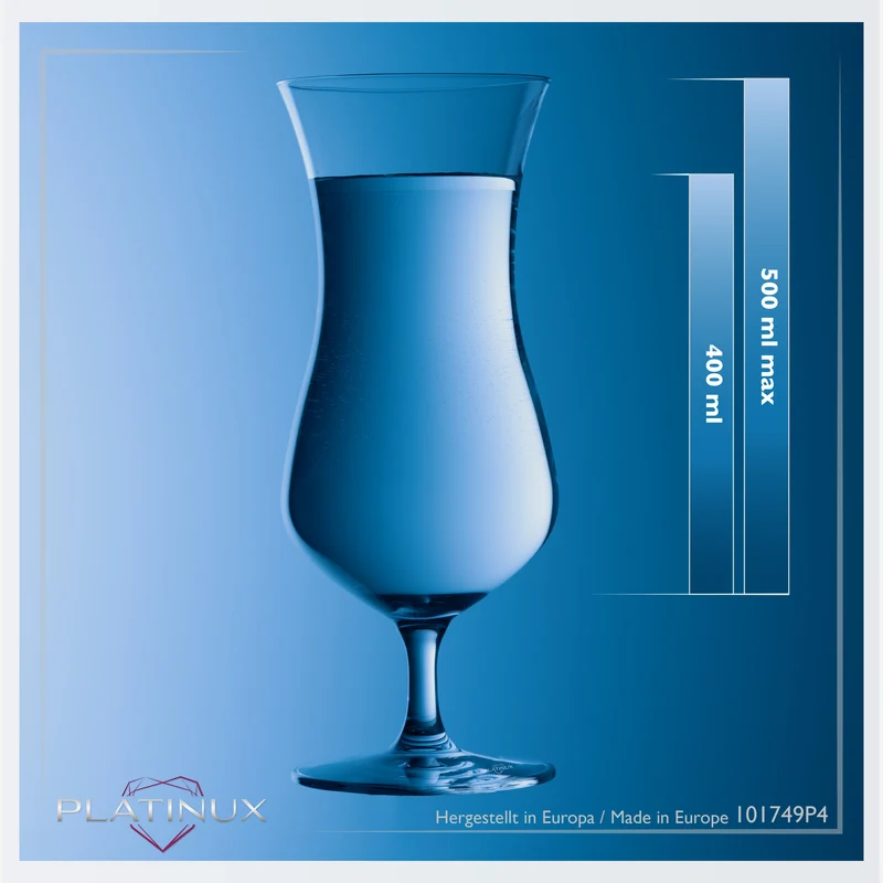 PLATINUX Große Cocktailgläser aus Crystalline Glas 400ml Set 4-Teilig Hurricane Gläser